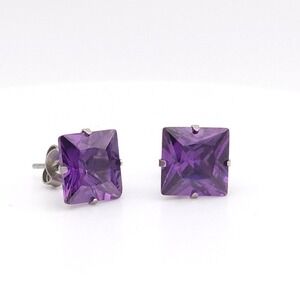 Purple CZ Stud Earrings 10mm Princess Cut